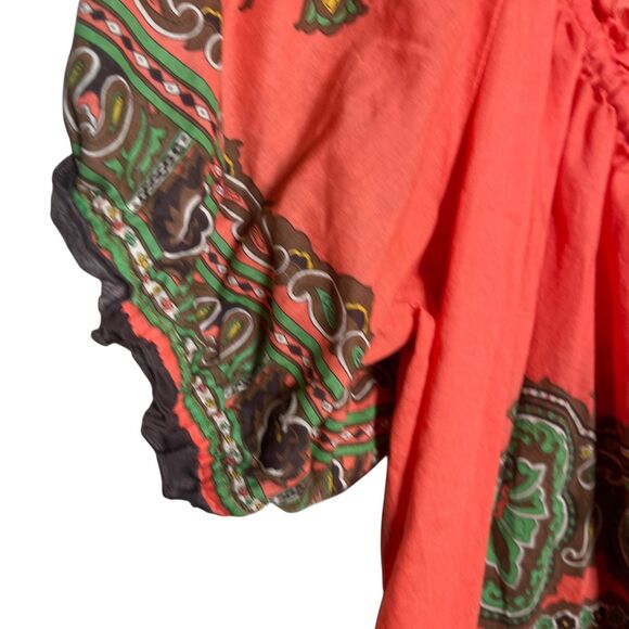 Dressbarn Blouse Women's 2X Puff Sleeve Boho Printed Lightweight Tie Shirt Top - Picture 5 of 11